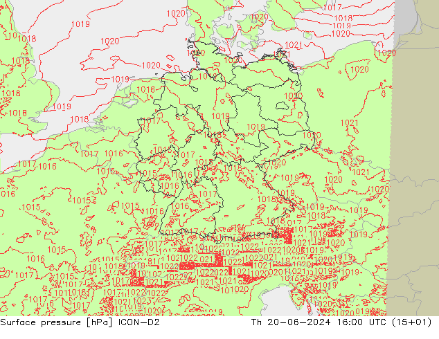 Atmosférický tlak ICON-D2 Čt 20.06.2024 16 UTC