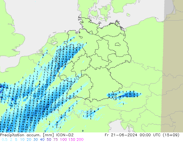 Precipitation accum. ICON-D2 ven 21.06.2024 00 UTC
