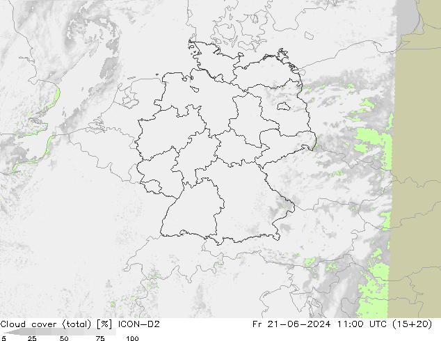 nuvens (total) ICON-D2 Sex 21.06.2024 11 UTC