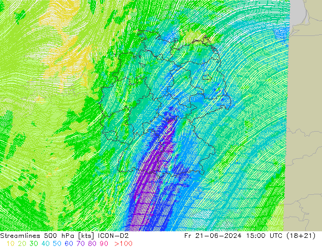 Rüzgar 500 hPa ICON-D2 Cu 21.06.2024 15 UTC