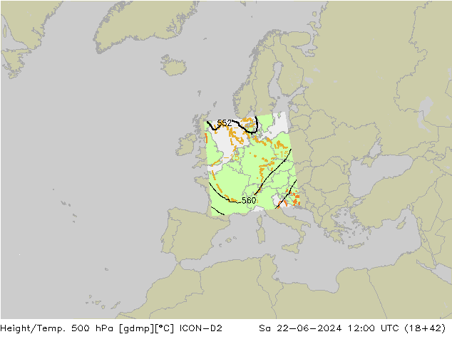 Height/Temp. 500 hPa ICON-D2 Sa 22.06.2024 12 UTC