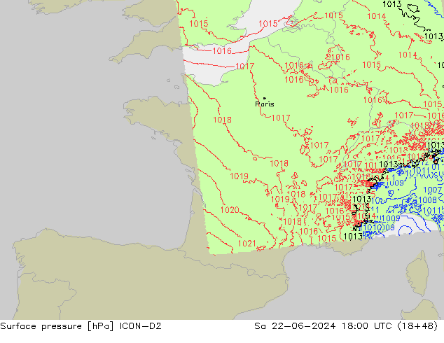 Bodendruck ICON-D2 Sa 22.06.2024 18 UTC