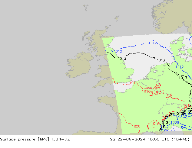 Surface pressure ICON-D2 Sa 22.06.2024 18 UTC