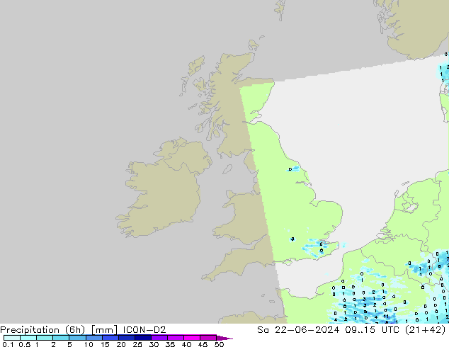 Precipitation (6h) ICON-D2 So 22.06.2024 15 UTC