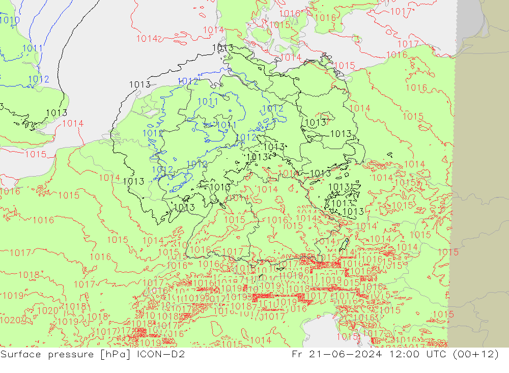pression de l'air ICON-D2 ven 21.06.2024 12 UTC