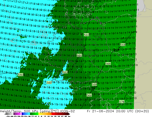 Height/Temp. 500 hPa ICON-D2 ven 21.06.2024 20 UTC