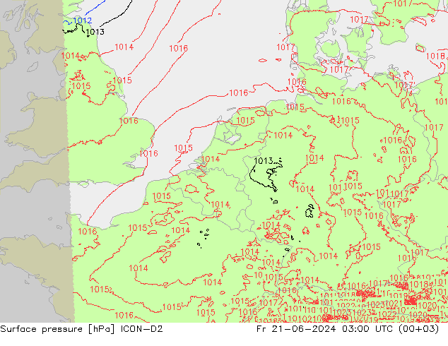 地面气压 ICON-D2 星期五 21.06.2024 03 UTC