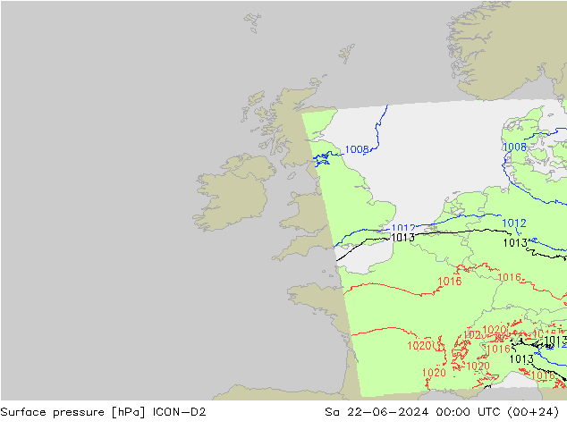 Surface pressure ICON-D2 Sa 22.06.2024 00 UTC