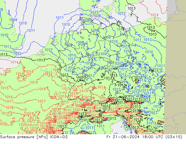 приземное давление ICON-D2 пт 21.06.2024 18 UTC