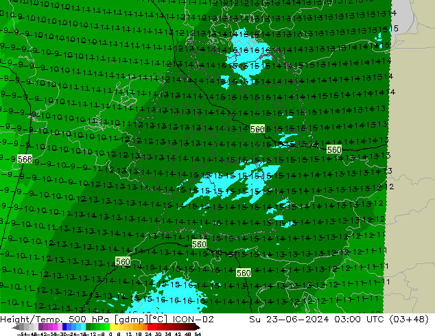 Height/Temp. 500 hPa ICON-D2 Su 23.06.2024 03 UTC