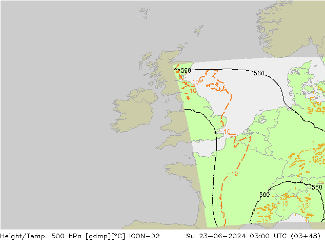 Height/Temp. 500 hPa ICON-D2 Dom 23.06.2024 03 UTC