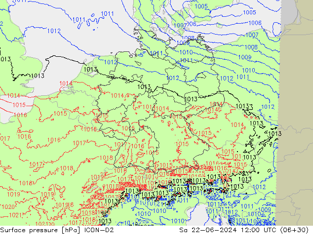 Atmosférický tlak ICON-D2 So 22.06.2024 12 UTC