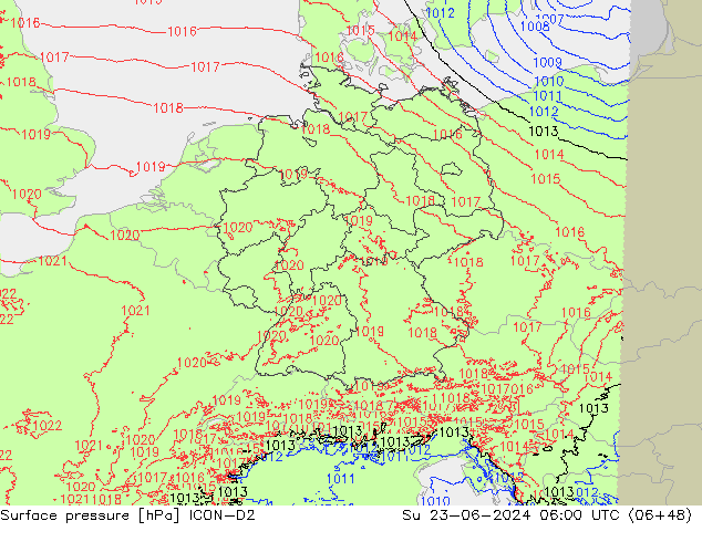 pressão do solo ICON-D2 Dom 23.06.2024 06 UTC