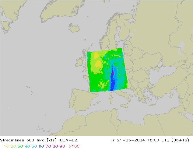 Línea de corriente 500 hPa ICON-D2 vie 21.06.2024 18 UTC