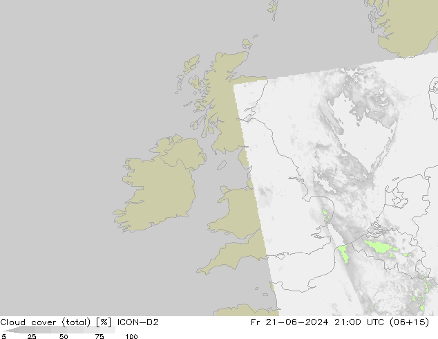 Nuages (total) ICON-D2 ven 21.06.2024 21 UTC