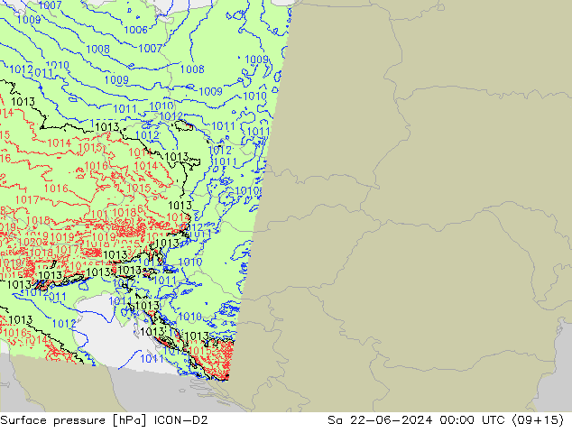 Luchtdruk (Grond) ICON-D2 za 22.06.2024 00 UTC