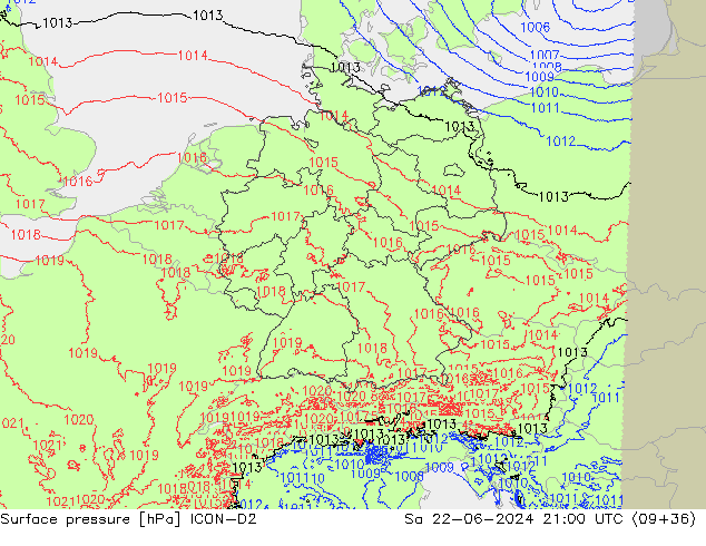 Bodendruck ICON-D2 Sa 22.06.2024 21 UTC