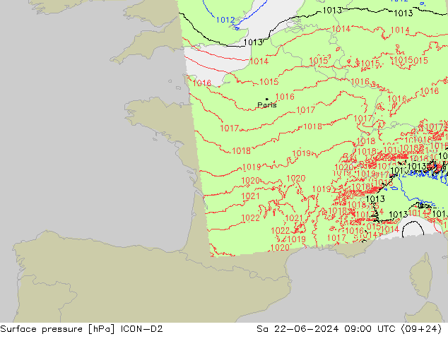 Bodendruck ICON-D2 Sa 22.06.2024 09 UTC