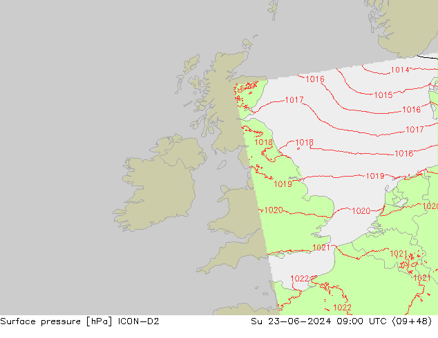 Surface pressure ICON-D2 Su 23.06.2024 09 UTC