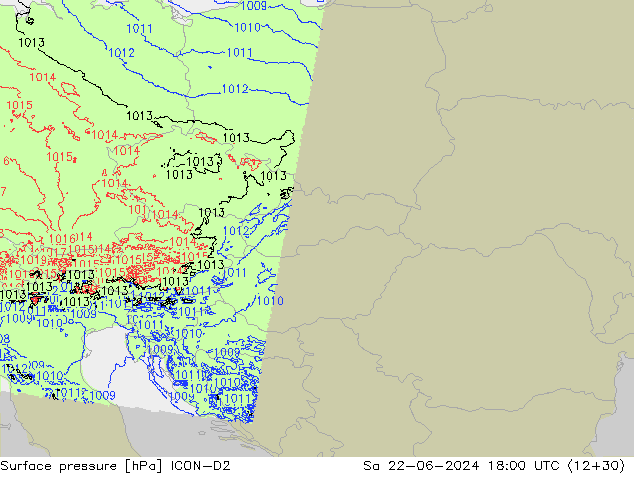 Surface pressure ICON-D2 Sa 22.06.2024 18 UTC