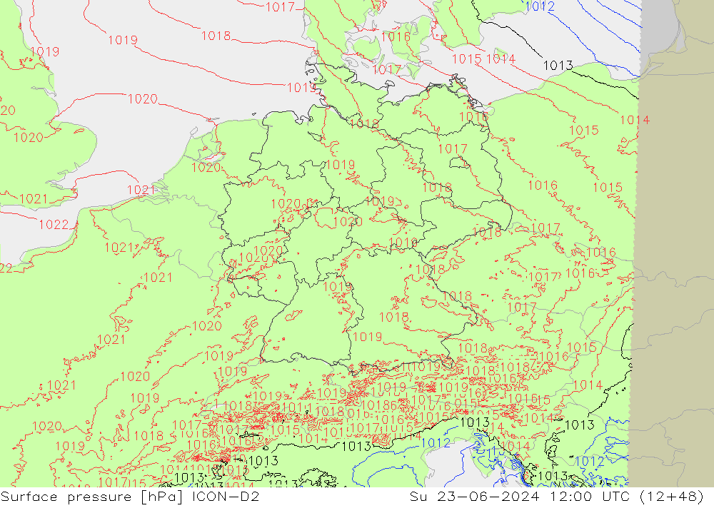 Surface pressure ICON-D2 Su 23.06.2024 12 UTC