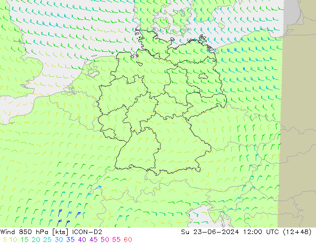 Vent 850 hPa ICON-D2 dim 23.06.2024 12 UTC