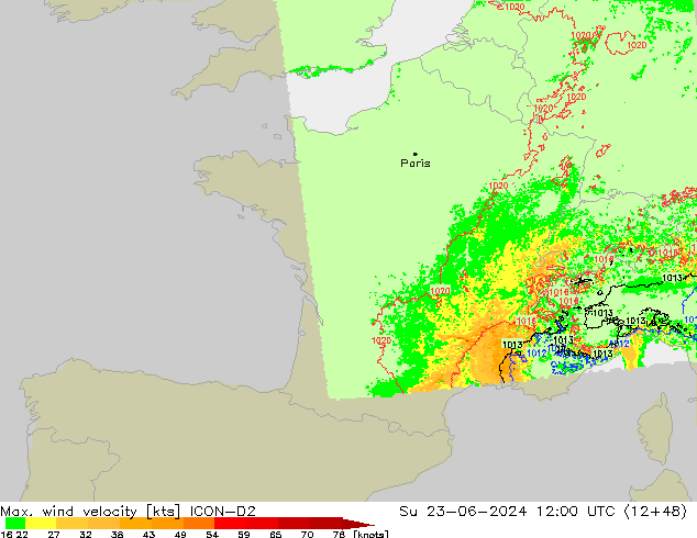 Windböen ICON-D2 So 23.06.2024 12 UTC