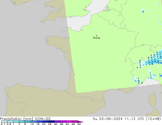 Precipitation ICON-D2 Su 23.06.2024 12 UTC