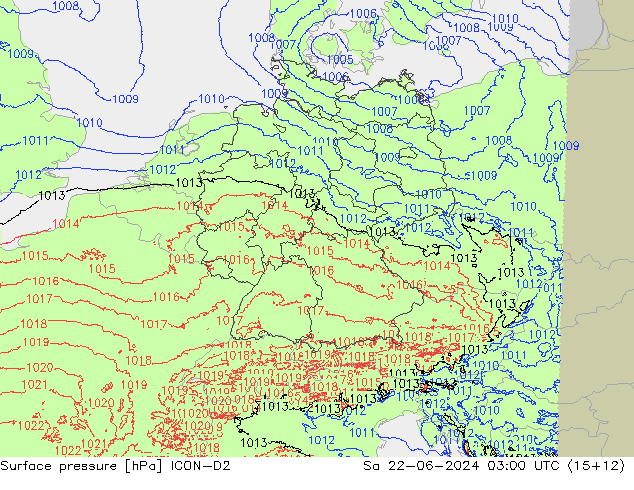 Surface pressure ICON-D2 Sa 22.06.2024 03 UTC