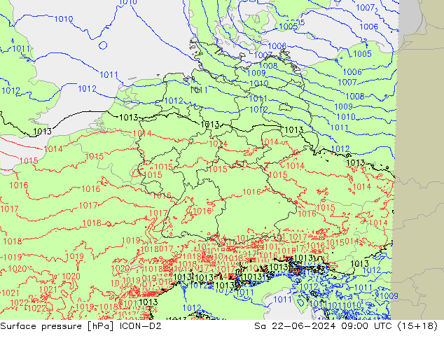 Surface pressure ICON-D2 Sa 22.06.2024 09 UTC