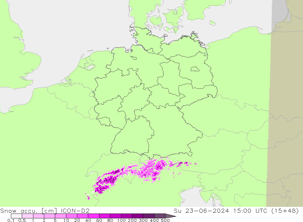 Schneemenge ICON-D2 So 23.06.2024 15 UTC