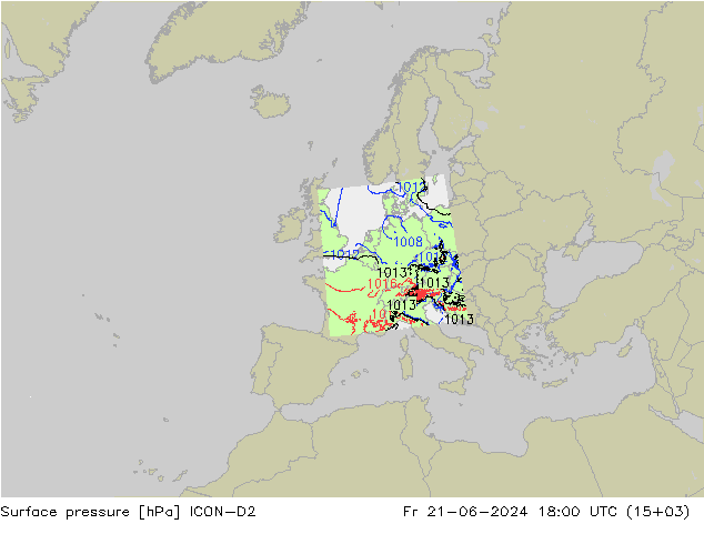 Surface pressure ICON-D2 Fr 21.06.2024 18 UTC