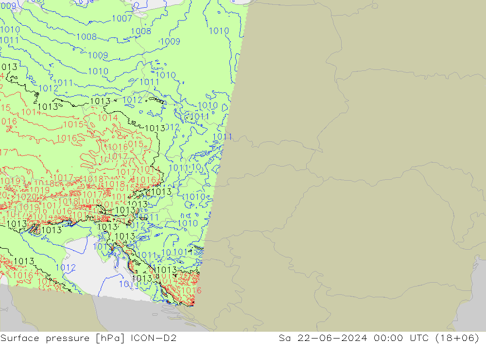 приземное давление ICON-D2 сб 22.06.2024 00 UTC