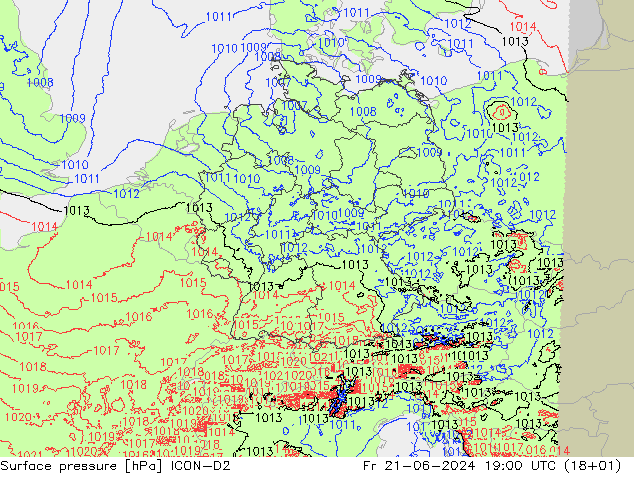 Atmosférický tlak ICON-D2 Pá 21.06.2024 19 UTC