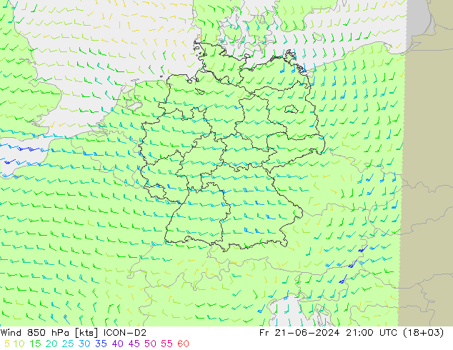 Vento 850 hPa ICON-D2 Sex 21.06.2024 21 UTC