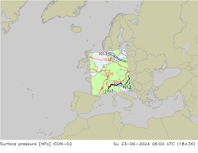 Bodendruck ICON-D2 So 23.06.2024 06 UTC