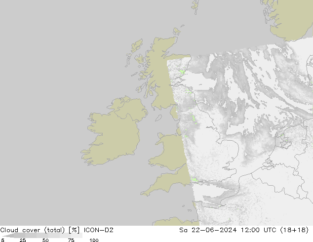 Nubes (total) ICON-D2 sáb 22.06.2024 12 UTC