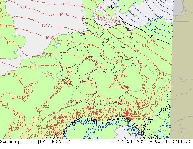 pression de l'air ICON-D2 dim 23.06.2024 06 UTC