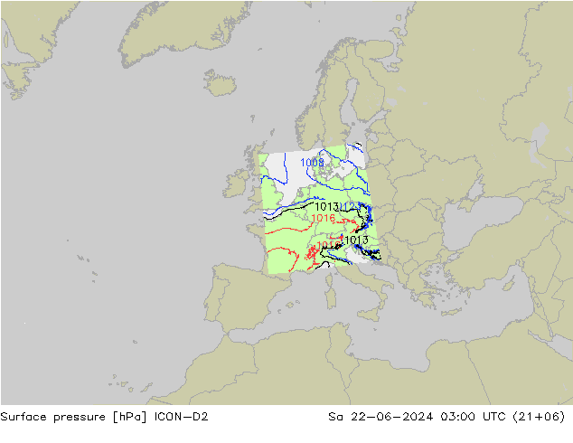 地面气压 ICON-D2 星期六 22.06.2024 03 UTC