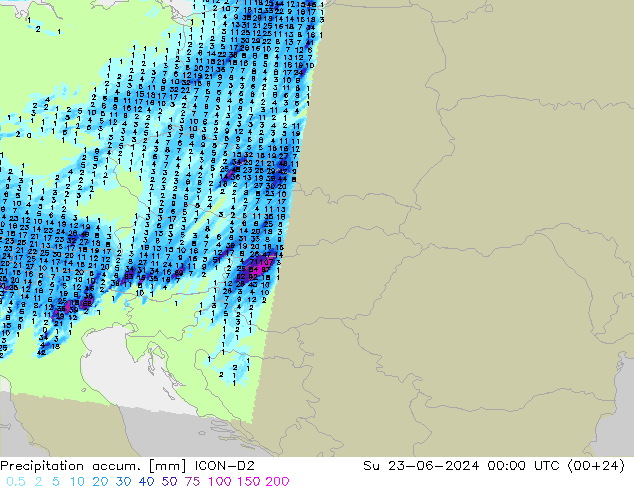 Precipitation accum. ICON-D2 Ne 23.06.2024 00 UTC