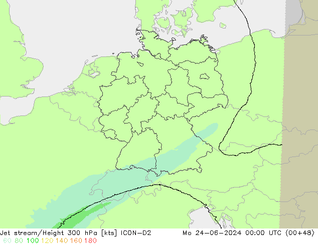 Jet stream/Height 300 hPa ICON-D2 Mo 24.06.2024 00 UTC