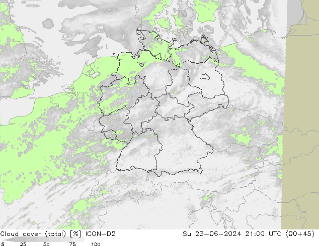 Bulutlar (toplam) ICON-D2 Paz 23.06.2024 21 UTC