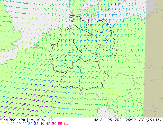 Wind 500 hPa ICON-D2 Mo 24.06.2024 00 UTC