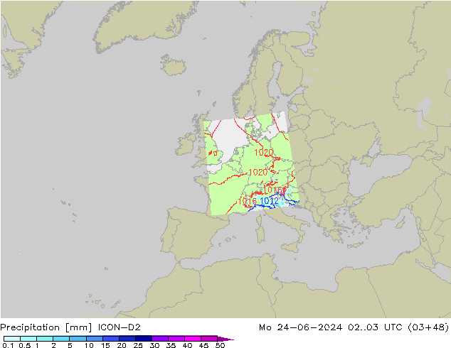 降水 ICON-D2 星期一 24.06.2024 03 UTC