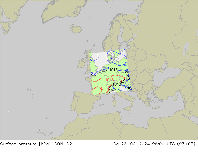 Surface pressure ICON-D2 Sa 22.06.2024 06 UTC