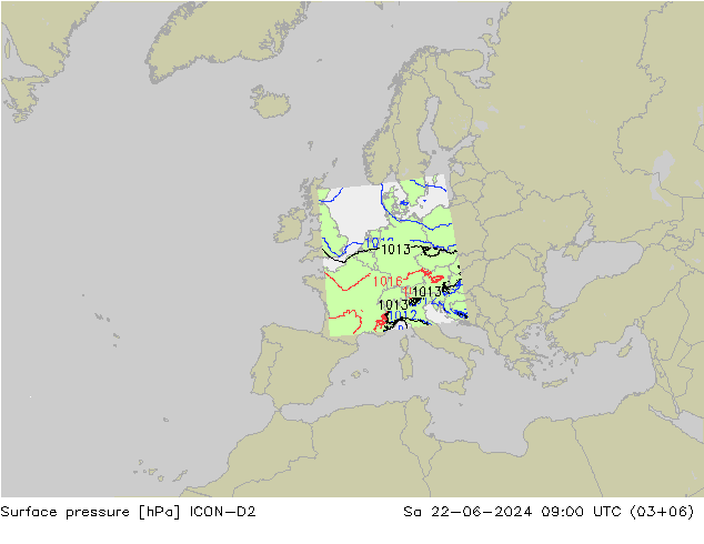 Surface pressure ICON-D2 Sa 22.06.2024 09 UTC