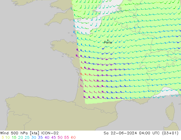 ветер 500 гПа ICON-D2 сб 22.06.2024 04 UTC