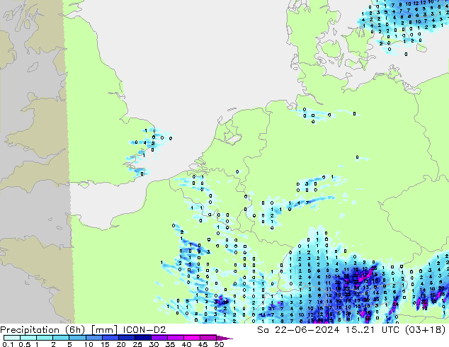 Nied. akkumuliert (6Std) ICON-D2 Sa 22.06.2024 21 UTC