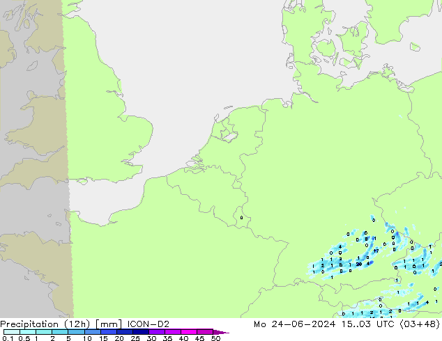 Yağış (12h) ICON-D2 Pzt 24.06.2024 03 UTC