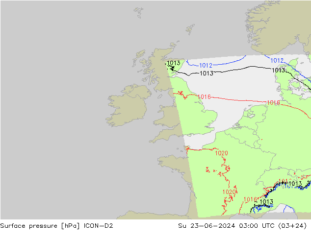 Yer basıncı ICON-D2 Paz 23.06.2024 03 UTC